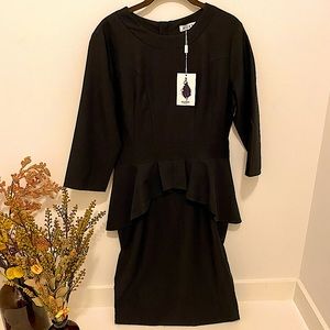 Black Peplum Pencil Dress with Back Slit